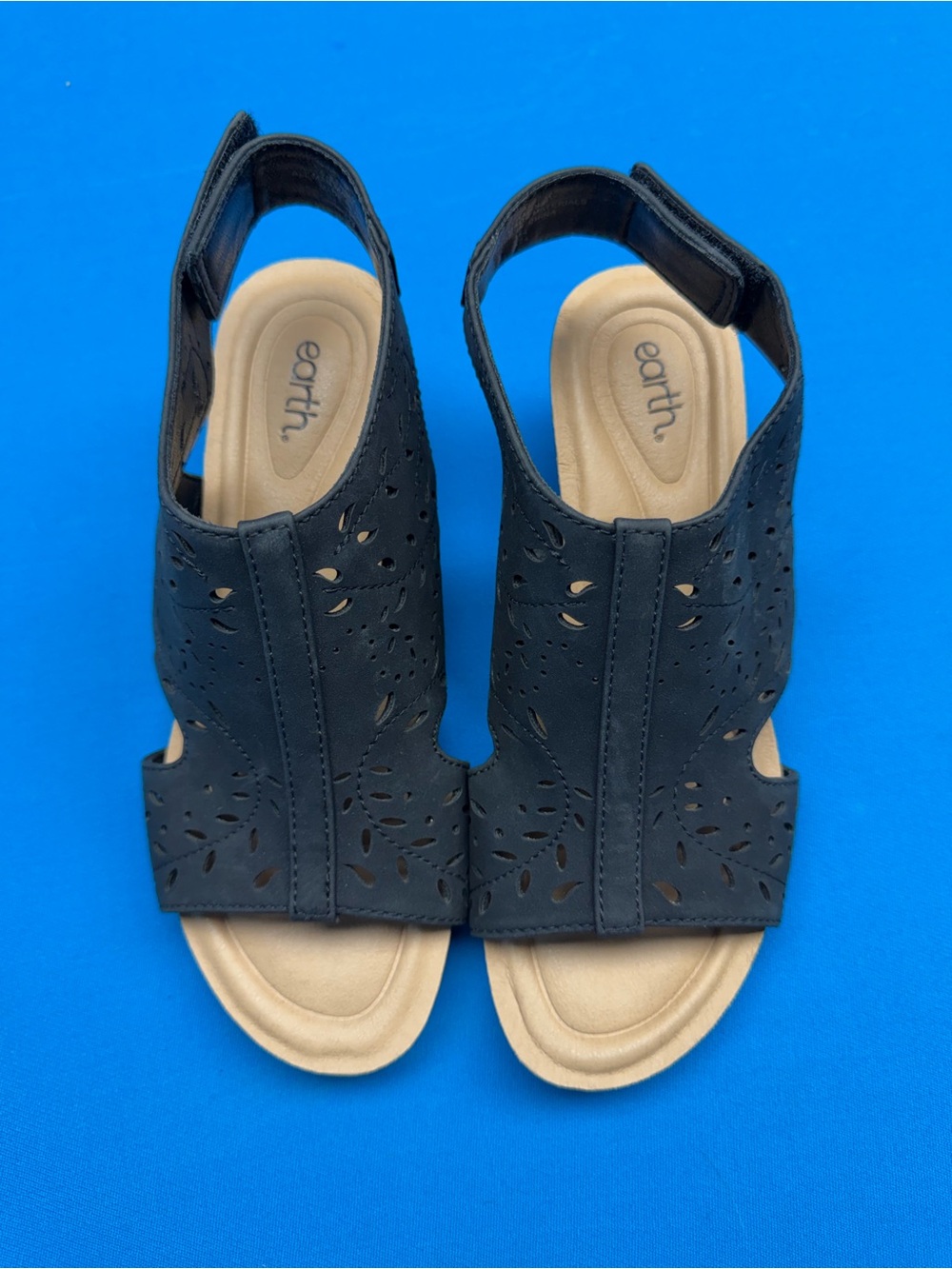 Earth Black Laser-Cut Slingback wedgeSandals - Comfortable Women’s Footwear